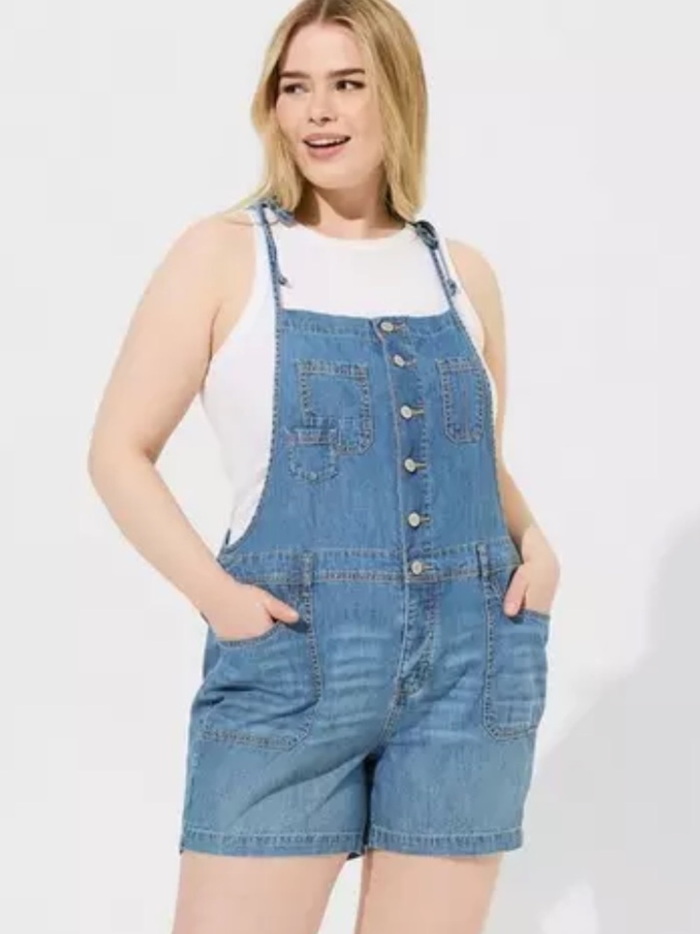 Torrid Medium Wash 5 inch Lightweight Denim Shortall Size 24